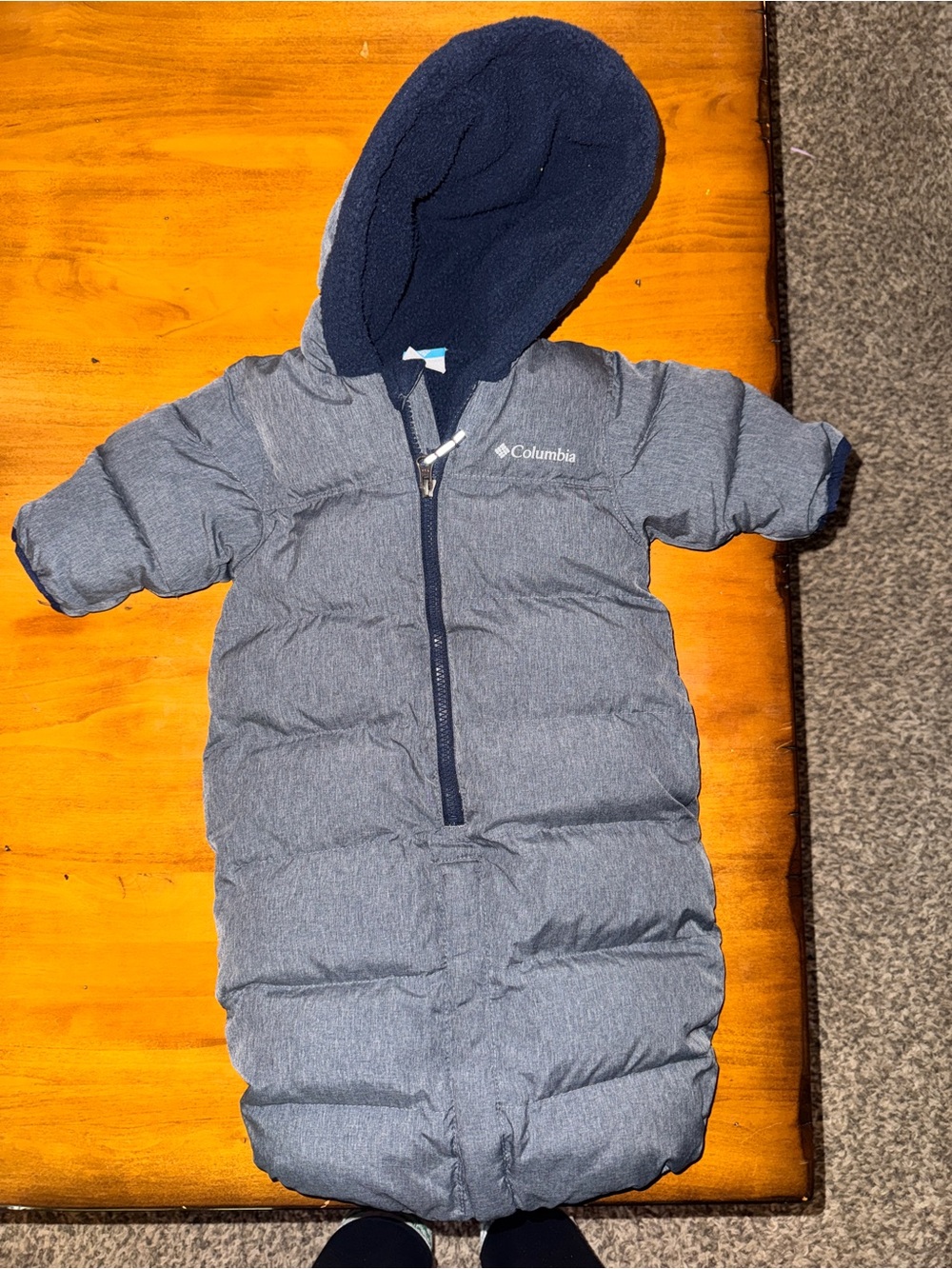 Columbia Gray Navy Lined Puffer Sleep Sack with Hood